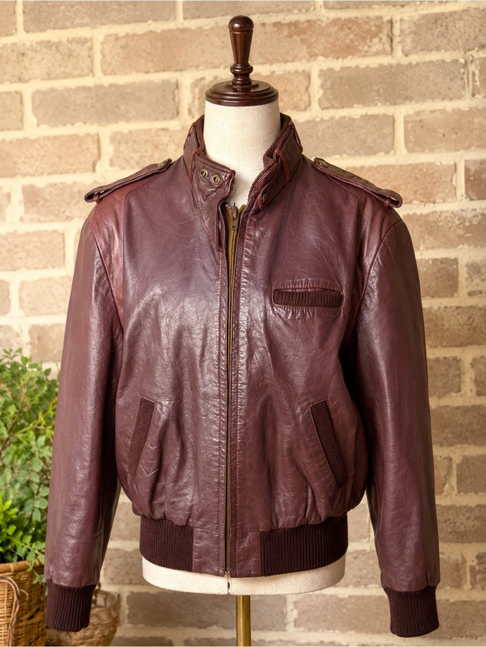 Vintage 90s Argentina Leather Bomber Moto Jacket Oxblood Brown Size 42 Unisex